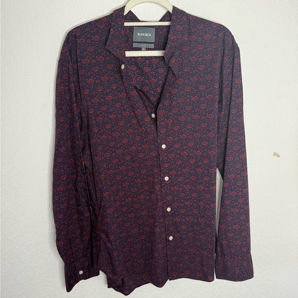 Bonobos Men's Dark Red Patterned Button Down Shirt